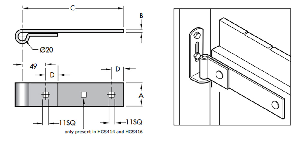 Gate Strap Hinge product drawings